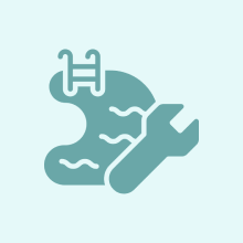 Pool and wrench icon on light background.