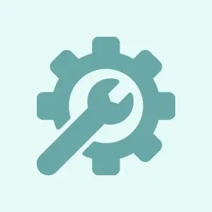 Icon of a wrench crossing a gear, symbolizing tools and settings.