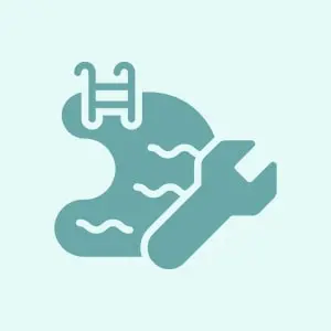 Icon of a swimming pool with a wrench symbol.