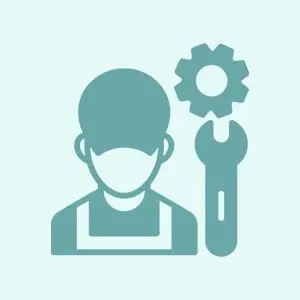 Icon of a mechanic with a wrench and gear.