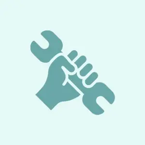A teal icon of a hand gripping a wrench.